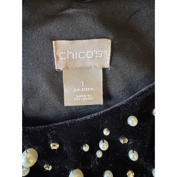 Chico's Size‎ 1 = Standard Sz 8 M Black Velvet Embellished Pearls Crystals Dress - Picture 4 of 6